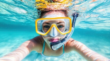 Naklejka premium person snorkeling in the pool