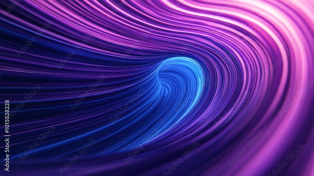 Poster glowing lines in purple and blue, creating a swirling vortex pattern, with a sense of depth and move