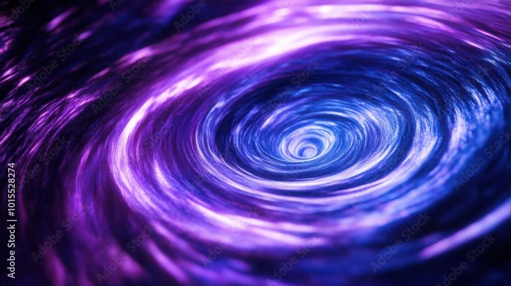 Poster glowing lines in purple and blue, creating a swirling vortex pattern, with a sense of depth and move
