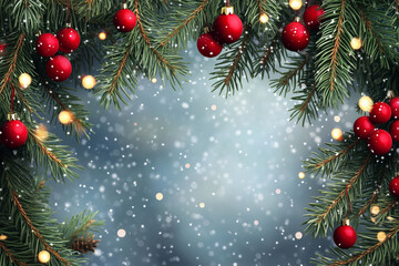 Christmas tree branches background with festive green holiday foliage for seasonal decoration