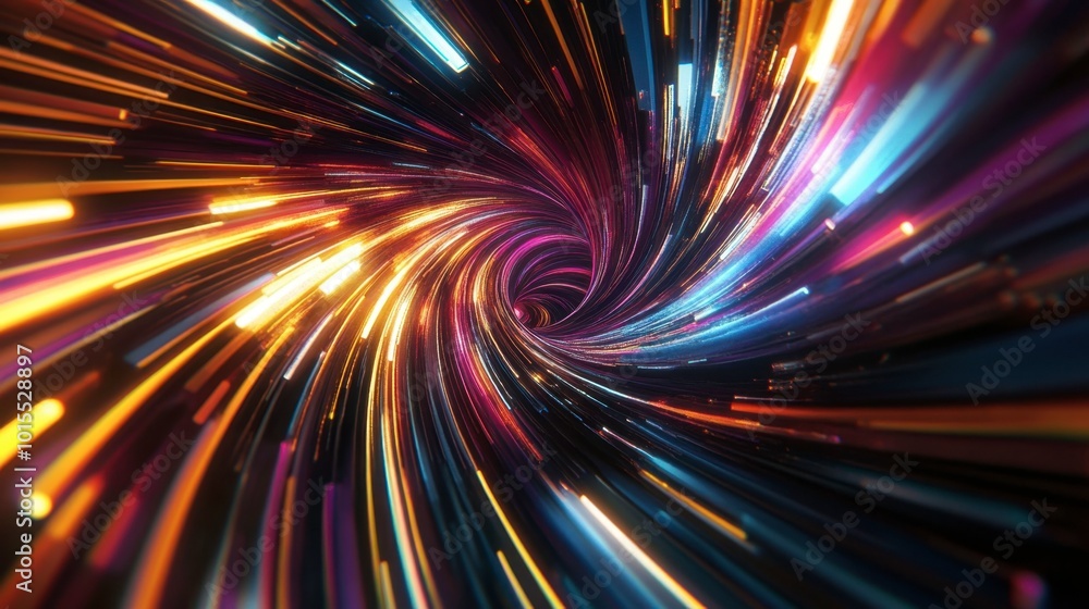 Fototapete glowing lines radiating outward in a fan shape, with vibrant colors creating a sense of movement and