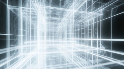 Glowing white lines forming an intricate geometric pattern, evoking a sense of order and structure in a digital space.