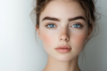 Naklejka premium A beautiful woman applies makeup with precision, enhancing her features and showcasing her style.