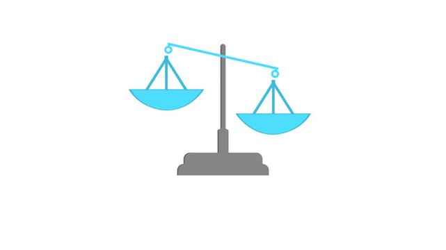 Gray and blue balanced scale with symmetrical pans, suitable for legal, balance, justice, measurement concepts in design projects. 4k alpha channel