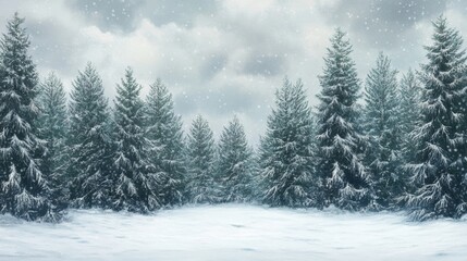 Fototapeta premium Snow-covered pine trees sparkle in the winter sun, creating a breathtaking winter wonderland.