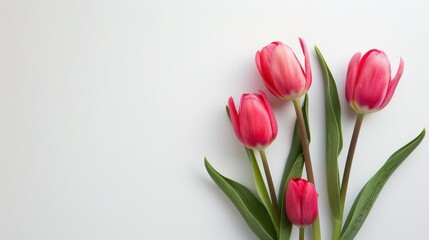 Obraz premium Elegant pink tulips on white background - minimalist floral stock photography