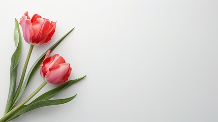 Fototapeta premium Elegant pink tulips on minimalist white background