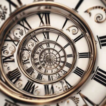 Infinite spiral of roman numerals on an antique clock face symbolizing timelessness