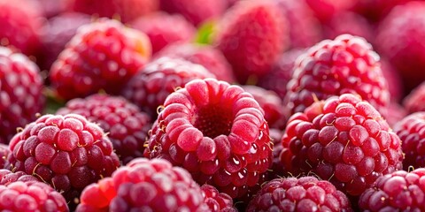 A Close-Up View of a Cluster of Perfectly Ripe Raspberries, Their Deep Red Hues and Delicate Texture Reflecting the Beauty of Nature's Bounty