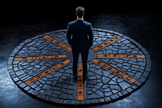 Person standing at a crossroads with multiple paths, each labeled with different moral values, symbolizing the choices presented by moral relativism