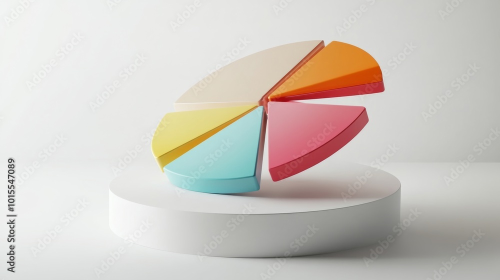 Poster colorful 3d pie chart on minimalist display base
