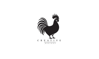 Rooster, chicken black icon vector, white background 