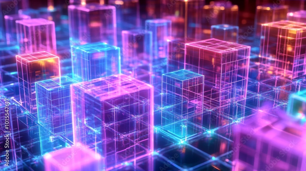 Aufkleber abstract colorful 3d blocks in neon light