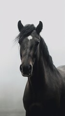 Fototapeta premium Close-Up Portrait of a Majestic Black Horse with a Star Marking