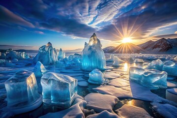 frozen landscape ice structures giant glowing crystals