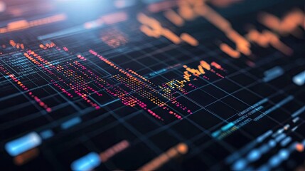 Dynamic data visualization featuring vibrant charts and graphs representing market trends and financial analytics.