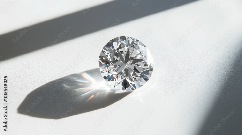 Poster Sparkling Diamond on Light Background with Soft Shadows