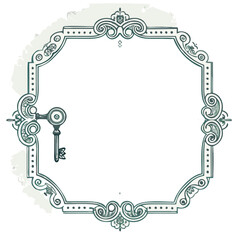 Simple and stylish frame with a key, flat colors, perfect for cards or invitations.