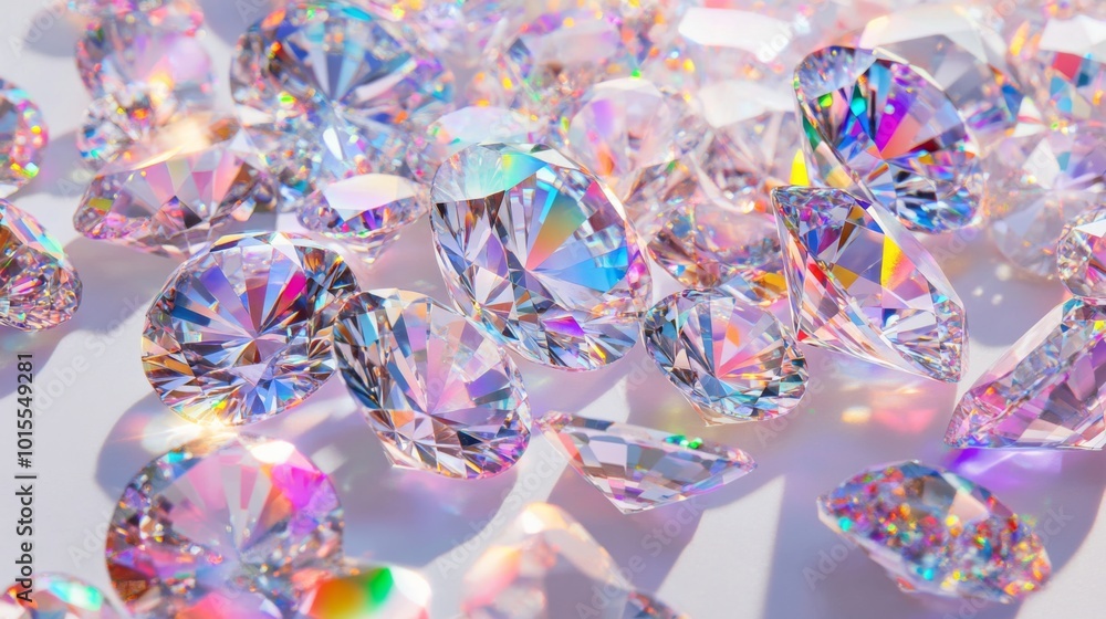 Poster sparkling diamonds with colorful reflections on surface