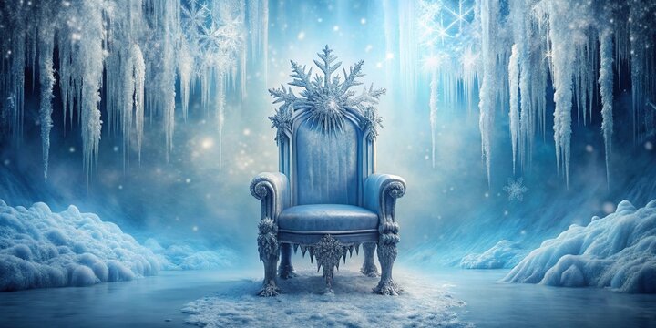 Frozen throne with majestic ice and snowflake decorations