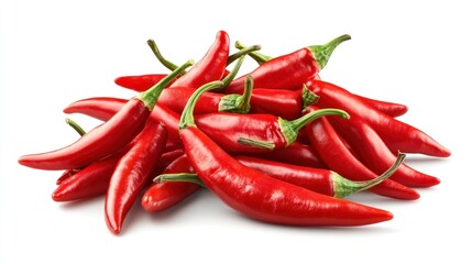 Pile of Red Chili Peppers Isolated on White Background