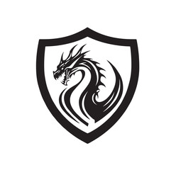 Dragon shield emblem logo template stock image vector isolated on white background.