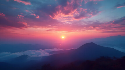 Obraz premium Pink Sunset Over Mountains - A Beautiful Photo