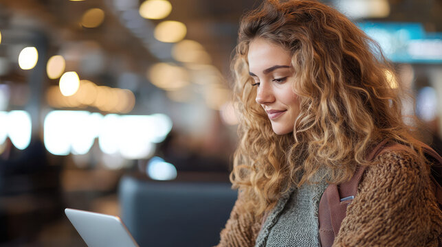 businessmen and businesswomen are using their laptop , tablet and phone in the first class and business class lounge while waiting for their flight 