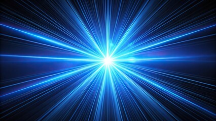 Futuristic blue laser lights converging to a central point in darkness high angle