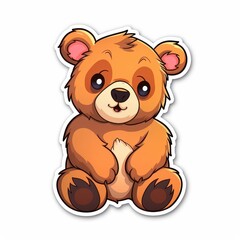 Obraz premium Cute Brown Bear Cartoon Sticker - Animal Illustration for Kids and Branding
