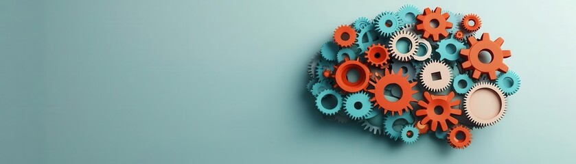 Abstract brain composed of colorful gears and cogs, symbolizing creativity, creativity, business idea generation