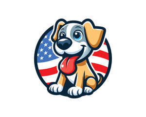 Cartoon Max Dog with an American flag Vector illustration 
