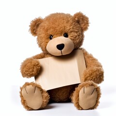 Obraz premium Cute Teddy Bear Holding Blank Paper - Editable Message for Kids and Gifts