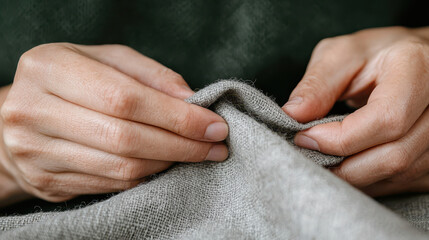 Crafting hands stitching eco friendly fabric with care and precision.