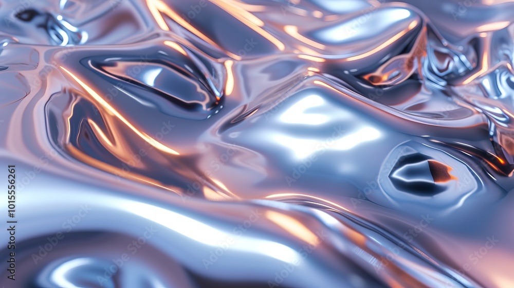 Poster a captivating display of metallic waves with flowing lines and light reflections. this abstract digi