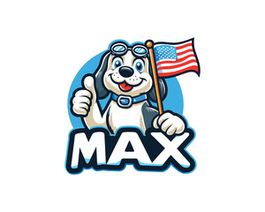 Cartoon Max Dog with an American flag Vector illustration 
