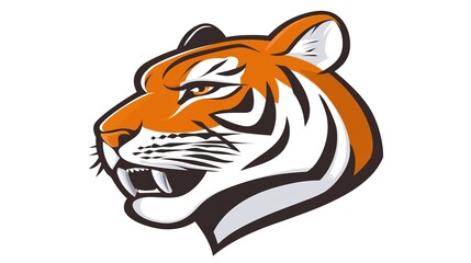 Fototapeta premium Detailed and fierce tiger head illustration on a white background, showcasing the majestic features and intense gaze of the powerful predator. The sharp details of the tiger's fur, stripes, 