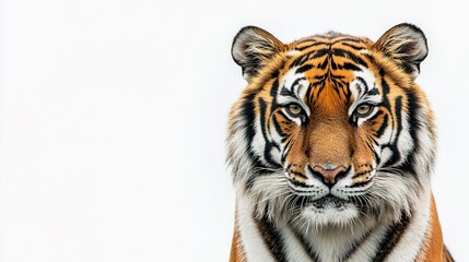 Fototapeta premium Detailed and fierce tiger head illustration on a white background, showcasing the majestic features and intense gaze of the powerful predator. The sharp details of the tiger's fur, stripes, 