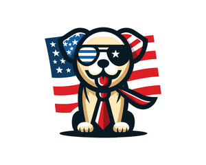 Cartoon Max Dog with an American flag Vector illustration 