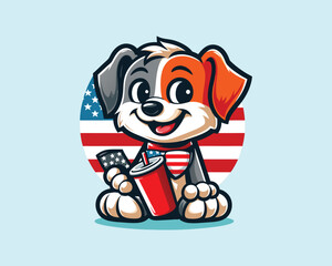 Cartoon Max Dog with an American flag Vector illustration 