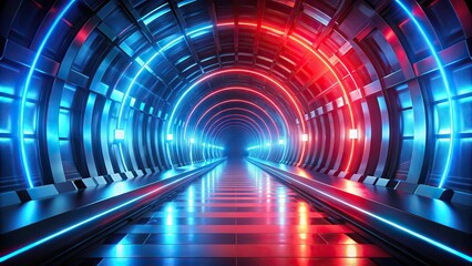 Futuristic illuminated tunnel with a blue and red abstract beam effect