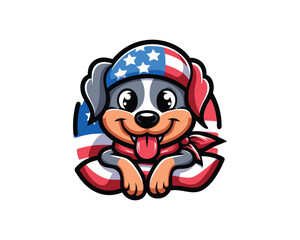Cartoon Max Dog with an American flag Vector illustration 