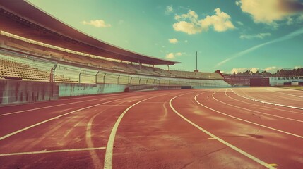 Athletics track and stadium with blue sky background