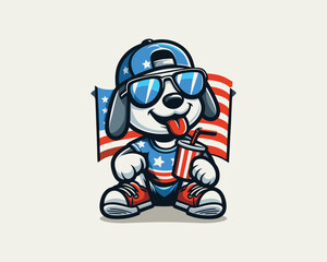 Obraz premium Cartoon Max Dog with an American flag Vector illustration 