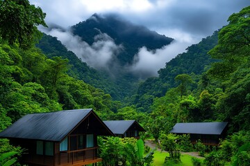 Enchanted forest that withholds its resources from a struggling rural village, with mystical barriers representing the invisible forces of poverty