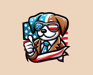 Cartoon Max Dog with an American flag Vector illustration 