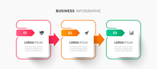Obraz premium Business Infographic Template with Rectangle Label, Line, Icon and 3 Number. Suitable for Process Diagram, Presentations, Workflow Layout, Banner, Flow Chart, Infographic.