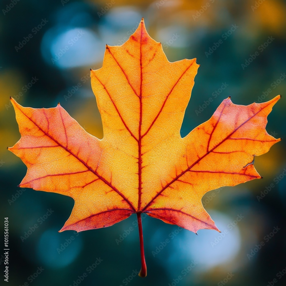 Poster a close-up of a maple leaf, showing its classic shape and vivid color
