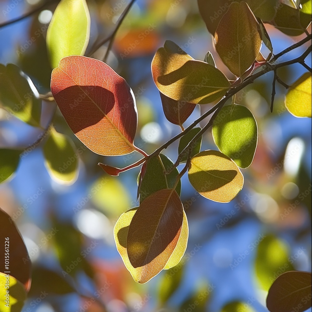 Poster a close-up of a native leaves, their distinct shapes and colors representing the local ecosystem