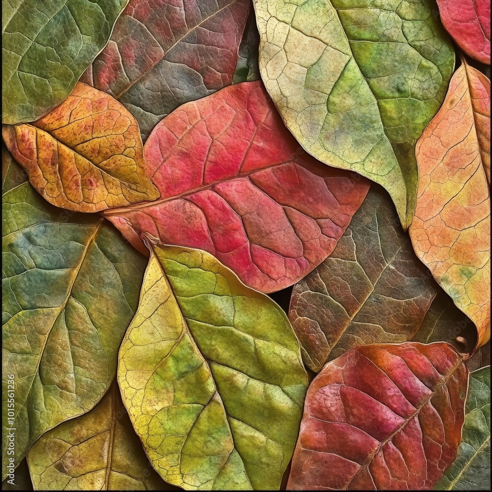 Poster a close-up of a native leaves, their distinct shapes and colors representing the local ecosystem